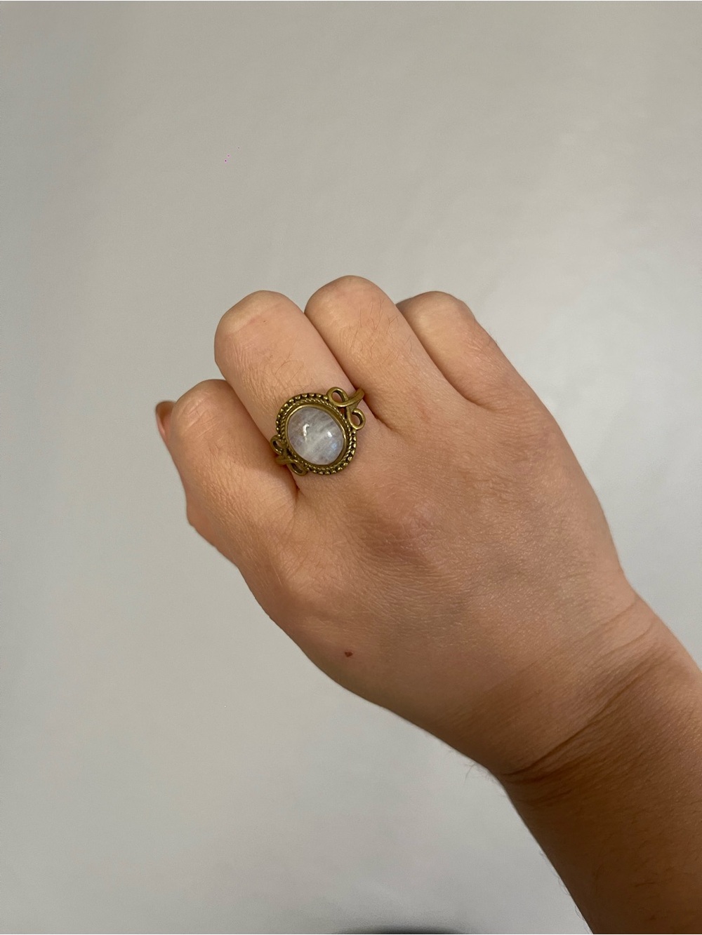 Brass Moonstone Oval Cocktail Ring - White Moonstone